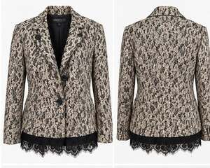 Lafayette 148 New York Black and White Textured Lace Blazer Jacket Size 16